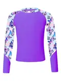 Fldy Mädchen Jungen UV Shirt Langarm UPF 50+ Badeshirt Schwimmshirt Schnelltrocknend Kinder Sonnenschutz T-Shirt Schwimmbekleidung Violett 146-152