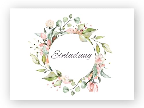 Friendly Fox Einladung Blumenkranz, 12 Einladungskarten Hochzeit Geburtstag Taufe, DIN A6 Klappkarten mit Umschlag