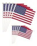 HSIXHAF 10 Stück USA Stick Flagge,USA Stars and Stripes Fahnen,USA Flagge Banner,mini USA Flagge,US Handheld Flagge,für Sportveranstaltungen Volkstrauertag und Nationale Feierlichkeiten,14X21cm