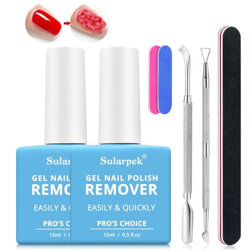 Sularpek 2 Stück 15 ml Nagellackentferner, Gellack Entferner, Shellac Entferner, Gel Remover Nägel mit Nagelfeile, Nagelhautschieber und Nagellackschaber, Einfach und Schnell Gel Nagellack Entfernung