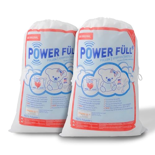 POWER FÜLL Füllwatte | 2 x 1,25 kg - Stopfmaterial | Füllmaterial für Stofftiere & Kissen | Waschbar bei 95°C | (2.5, Kilogramm)