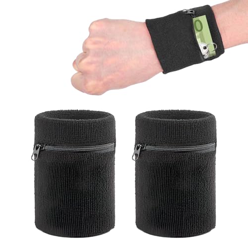 2 Stück handgelenktasche,Schweißband mit Reißverschluss,Sport Schweißband Wristbands Mit Reißverschlusstasche,Sport Wristband Handgelenktasche mit Praktischer Reißverschlusstasche,für Ausgehen, Laufen