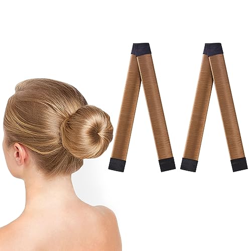 URAQT Dutt Maker, 2er Pack Flechthilfe Haare Mädchen Und Damen, Haarstrickwerkzeug Zubehör DIY-Haarstyling für Lange und Kurze Haare,Braun Donut Hair Bun Maker für Kinder Dutt Haar（Hellbraun）