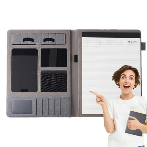 Business-Padfolio,PU-Leder-Padfolio-Inhaber von Rechtsdokumenten,Professioneller Dokumentenplaner mit Notizblock und Visitenkartenhalter für Konferenzen, Männer und Frauen