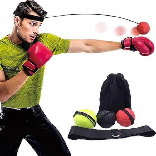 AMSNINK Reflexball, 3 Bälle Mit 1 Verstellbares Stirnband Und 1 Aufbewahrungsbeutel, Reflexball Boxen, Box Training, Box Equipment, Boxball, Boxen Training, Reflex Ball, Box Ball, Boxing Reflex Ball