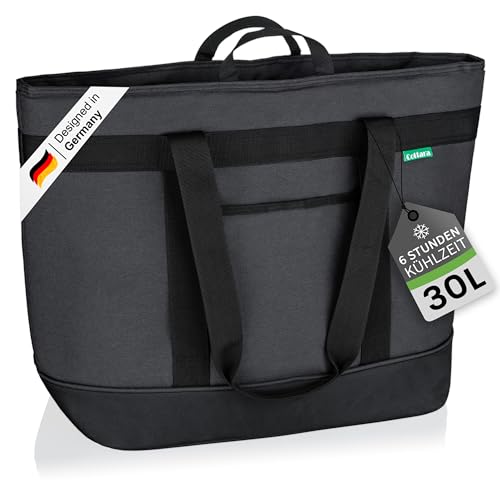 Cottara® Kühltasche Gross mit wasserdichter Isolierung 30l – Kühltasche faltbar groß zum Einkaufen Flexible Griffe – Ideale Einkaufstasche, Isoliertasche, Thermotasche, Picknicktasche – Grau