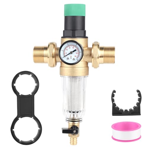 SWAWIS Druckminderer Wasser mit Manometer Wasser und Siebfilter 1 Zoll DN32 Druckminderer Wasserdruckminderer Messing Druckregler Wasser Einstellbare Druckminderer für Trinkwasser