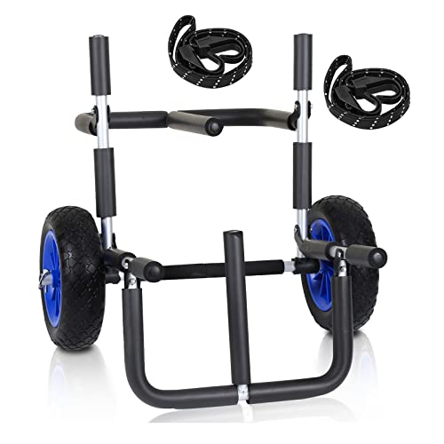Izrielar Transportwagen für SUP-Board Stand Up Paddle Board, Aluminium klappbar Transport Kajakwagen, bis 80 kg, Bootswagen SUP Trolley SUP Transport Wagen Kajakwagen mit 2 Gurt, Blau und schwarz