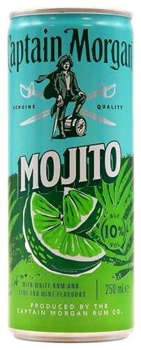Captain Morgan White Rum Mojito, Erfrischendes Mixgetränk mit 10 Prozent Alkohol, 12 Dosen x 250 ml (EINWEG Verpackung), Weißer Rum mit Limetten- und Minzgeschmack für unterwegs