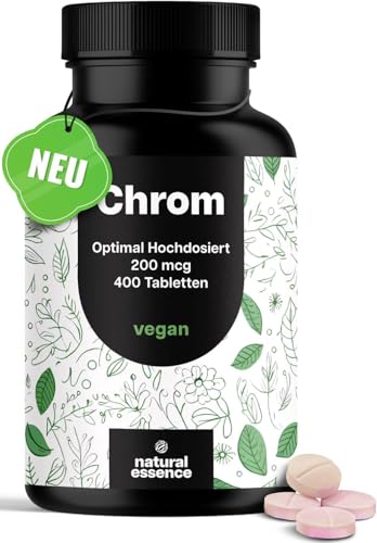 Chrom Tabletten aus Chromium Picolinat - 400 Tabletten hochdosiert mit 200 mcg Chrom pro Tablette - vegan und produziert in Deutschland