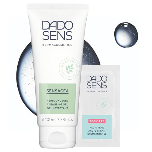 DADO SENS SENSACEA REINIGUNGSGEL (100ml) + Gratis SOS AKUTCREME im Sachet | Sanfte Gesichtsreinigung | Feuchtigkeitsspendend & beruhigend bei Rosacea | Reduziert Rötungen & Couperose