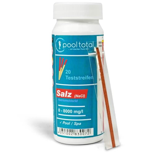 Teststreifen Salz - Für die schnelle und einfache Bestimmung des Salzgehaltes im Poolwasser bei Anwendung von Salzelektrolyse-Verfahren - Messbereich 0-8000 mg/l (NaCl)