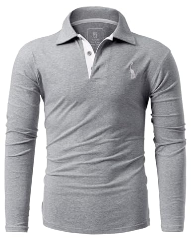 GLESTORE Poloshirts für Herren Langarm Männer Poloshirt Mit Kragen Polo Hemd Langarmshirt Dunkelgrau M
