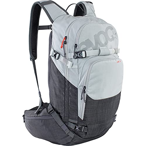 EVOC LINE 30 All-Mountain-Tragerucksack (NEURALITE SYSTEM, Skihalterung, separates Lawinenfach mit Notfallplan, leicht zugängliches Hauptfach, BODDY HUGGING), Silber/Karbongrau meliert