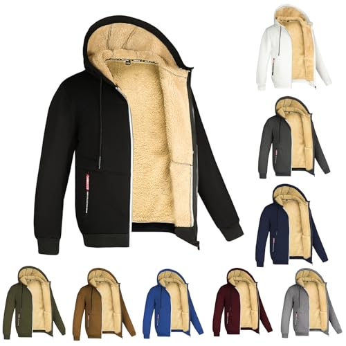 Mymyguoe Winterjacke Herren Teddyfutter Kapuzenpullover Einfarbig Fleecejacke Thermo Gefüttert Pullover Mit Reißverschluss Winter Sweatjacke Mit Kapuze Teddyjacke Plüsch Kapuzenjacke Kapuzenpulli