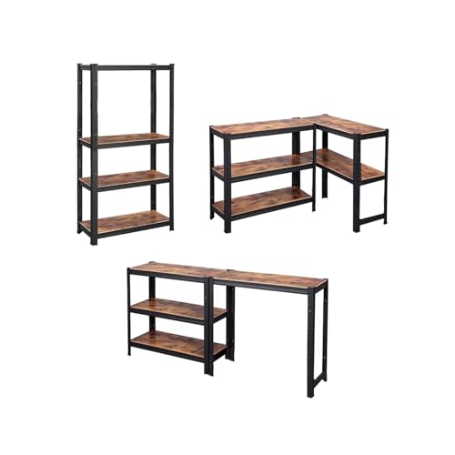 DAIMANN Metallregal für Garage, modulares Regal aus Metall mit 4 Regalböden, Holzoptik, platzsparend, für Büro, Lager und Zuhause