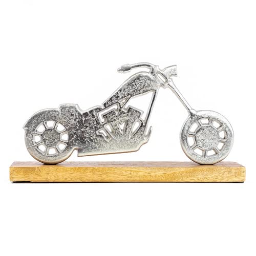 Goldbach Geschenkartikel Deko Motorrad Aluminium, Dekoobjekt Retrodesign, Moped auf Holz, H 18cm