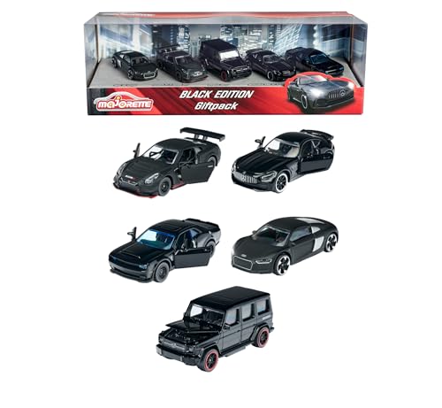 Majorette - Black Edition - (5er Set) - Auto-Geschenk-Set, 5 schwarze Spielzeugautos (7,5 cm) mit Freilauf, Modellautos für Kinder ab 3 Jahren