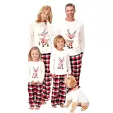 Weihnachten Schlafanzug Familien, Langarm Oberteil + Lange Hose Weihnachts Pyjama Zweiteiler Familie Set Weihnachtsmuster Pyjamas Set Xmas Fun-Nachtwäsche Niedlich Hausanzug Mama Papa Kinder