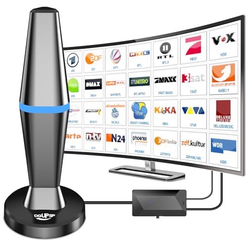DVBT2 Antenne, 2025 zimmerantenne DVB-T & DVB-T2 Antennen mit Verstärker, Großer Reichweite und 360° Empfang, Zimmerantenne für Fernseher mit Starkem Magnetfuß, Geeignet für 4K 1080p & Alle TV-Geräte