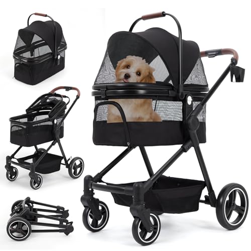 PortoAlegre Hundewagen Faltbar Klappbar Hundebuggy Mit Hundeboxen Bis 22 Kg Mit Transportboxen, Netzfenstern, Tasche, Regenschutzabdeckung für Haustiere Hund Katze