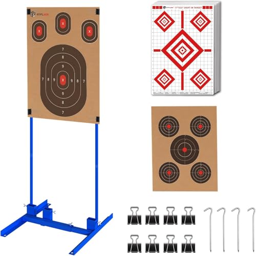 Schießscheibenständer mit 10 Stück 43x63,5cm Papierzielen, Stabiler Papierscheibenhalter mit verstellbarem Sockel für Pappsilhouette, H-Form, IPSC, IDPA Praxis