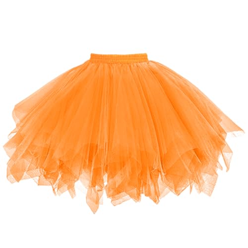 AUYAO Tüllrock Damen 50er Regenbogen Tütü Tüllrock, Mehrschichtiger, 80er Jahre Outfit Elastischer Taillen Tüllrock Dance Erwachsene Karneval, Halloween, Kostümparty, Mottoparty, Weihnachten (Orange)