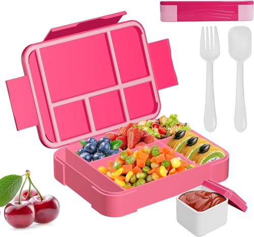 Brotdose Kinder mit Fächern,Bento Box Kinder - Lunchbox mit 5 Fächern,Löffel und Gabel,Lunch Box for Office,Mädchen & Jungen, Snackbox, Perfekt für Schule, Kindergarten & Ausflüge