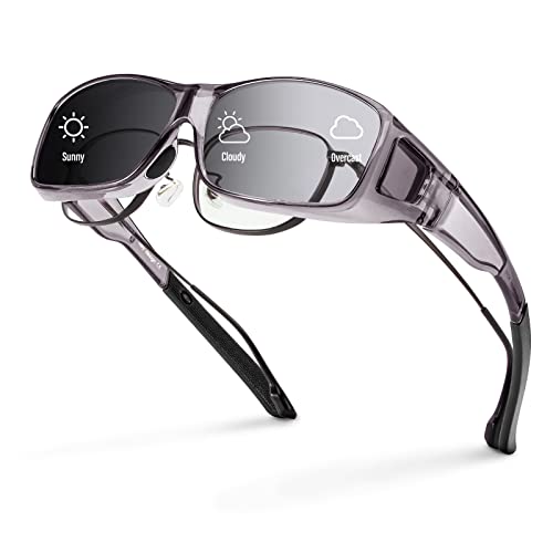 Bloomoak Passt über Brille, über verschreibungspflichtige Brille, 100% UV-Schutz, blendfreie Sonnenbrille, umwickelbar, TR90-Rahmen für Damen und Herren