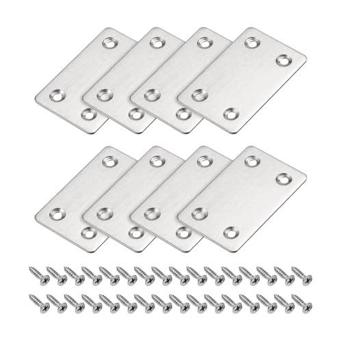 FGDIUCVN 8 Stück Flache, gerade Klammer-Reparaturplatte, 60 x 38 x 1,5 mm, Edelstahl, Befestigung, Ausbesserungshalterung, Verbinder, Silber