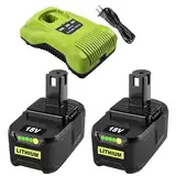 2X 8.0AH 18V Lithium Ersatzakku für Ryobi Akku 18V mit Ryobi P117 Ladegerät Ersatzakku RB18L50 RB18L40 RB18L25 RB18L15 RB18L13,mit LED-Anzeige (8.0Ah+C-1)