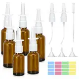 6 Stück Nasenspray Flasche Leer,30ml und 20ml Glas Nasensprayflasche,Wiederverwendbar Nachfüllbare Zerstäuber,mit Düsen,Blanko-Etiketten,Trichter,Stroh,for Perfume,Essential Oils,Saline Solution