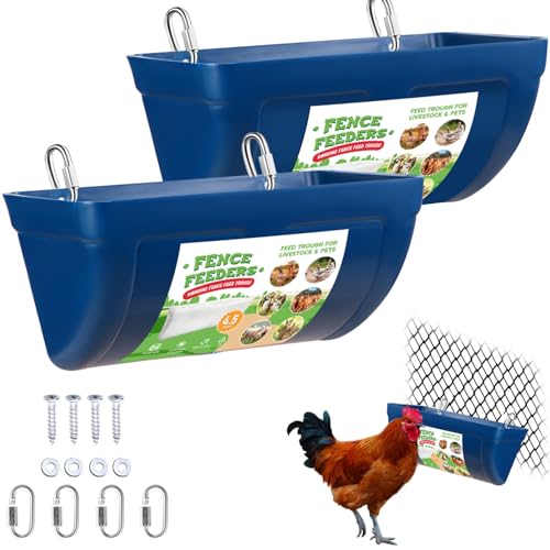 Geflügel Futtertrog Ziegenfutterspender Zaun Futterspender Hängende Hühner Tränke mit Clips Chicken Feeder für Hühnerfutter Nutztiere 2 Stück