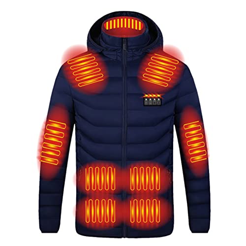 Beheizte Jacke Unisex mit USB-Aufladung, 3 Heizstufen, 19 Beheizte Zonen, Damen Daunenmantel Herren Wasserdicht Winddicht Kapuzejacke Funktionsjacke für Skifahren, Wanderungen und Outdoor Abenteuer