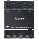 DP KVM Switch 2 Computer 2 Monitore, KCEVE Zwei Monitore Displayport USB 3.0 KVM Umschalter für zwei Monitore, Unterstützt 4K@60Hz für 2 Computer, Offizieller Shop