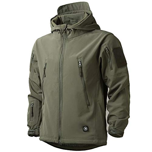 MakingDa Wasserdichte Herren-Jacke, lässiger Kapuzenmantel, Softshell-Fleece-gefüttert, Laufjacken, taktische Militär, Arbeit, Angeln, Jagd, Klettern, grün, L