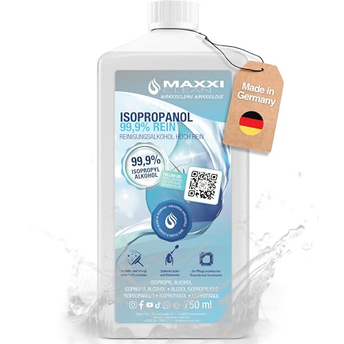 Maxxi Clean | 750 ml reines Isopropanol (99,9%) Reinigungsalkohol | Fettlöser & Lösungsmittel | rückstandsfrei anwendbar zur Reinigung von elekt. Bauteilen, Schallplatten, Druckköpfen und mehr