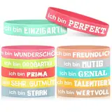 TAIHOBO Motivationsarmbänder Kinder auf Deutsch, Armband Kinder mit Inspirierenden Sprüchen, 12 Stück 20,2cm Mutmacher Kinder Geschenke, Silikonarmband für Abschiedsgeschenk Schüler Teenager Kollegen