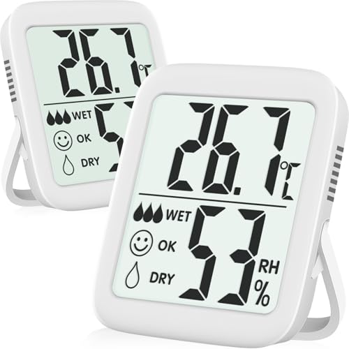 Antonki 2 Stück Innen Raumthermometer,Digital Thermometer Hygrometer Temperaturmonitor, innen Temperatur und Luftfeuchtigkeitmessgerät für Gewächshaus, Wohnzimmer - Inklusive Batterie