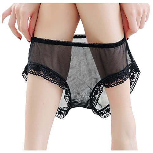 Dessous Set Schwarz Spitze Taille durchsichtige Unterwäsche für Frauen Spitze solide Unterwäsche Mesh Low Middle Netzanzug Dessous Rot (Black, L)