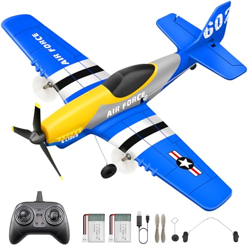 HAWK'S WORK 3 Kanal RC-Flugzeug P-51D Mustang, Ferngesteuertes Flugzeug Fertig zum Fliegen, 2,4GHz 6-Achsen Gyro Stabilisator, Leicht zu Fliegen für Kinder & Anfänger