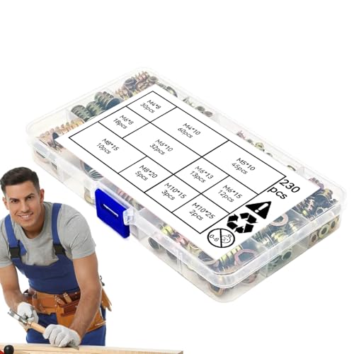 Gewindeeinsätze, Holzeinsätze Sortiment Kits - 230X Zinklegierung Schraubeneinsätze,11 Größen, Schraube Ärmel für Möbel, Schrank, Sofa, Bett