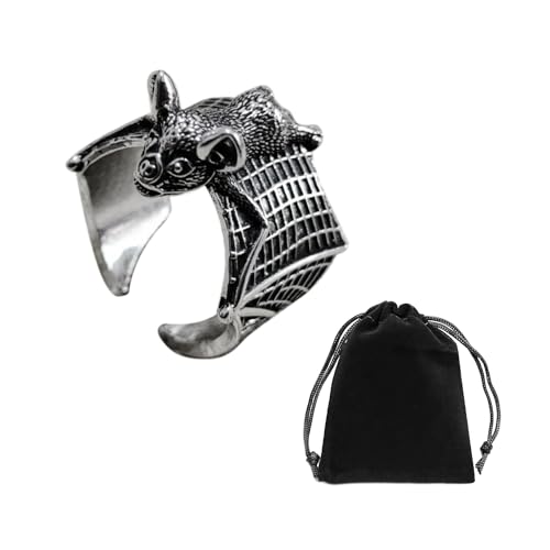 KRYMSON 1 Fledermausring, 1 Aufbewahrungstasche, Gothic-Ring, Gothic-Metallzubehör, Verstellbarer Offener Ring, Personalisierter Retro-Schmuck, Geeignet Für Maskeraden Und Partys