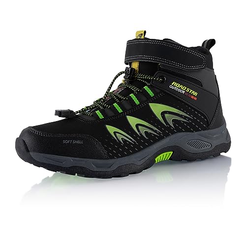 Fusskleidung® Damen Herren Wanderschuhe Softshell Trail Running Trekkingschuhe Wanderstiefel Schwarz Grün EU 39
