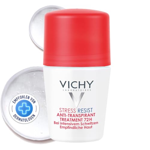 VICHY Deo Roll-on Intensiv-Anti-Transpirant Stress resist, Für leicht reizbare Haut, 72 Stunden Wirkung, Mit Anti-Transpirationswirkstoffen und absorbierenden Mineralstoffen, Dermo Tolerance, 50 ml