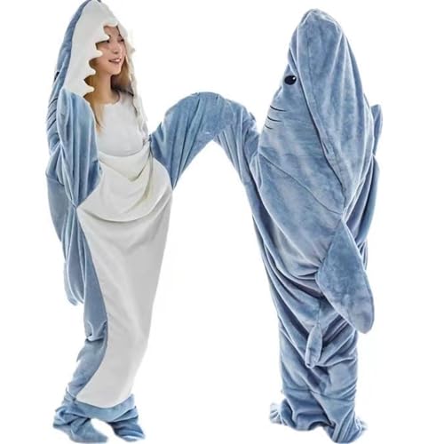 Hai-Decke für Erwachsene, Hai-Decke, superweicher, gemütlicher Flanell-Hoodie, tragbare Hai-Schlafsack-Decke, Cosplay-Hai-Kostüm-Decke, Color : Blue, Size : S(150cm/59in)