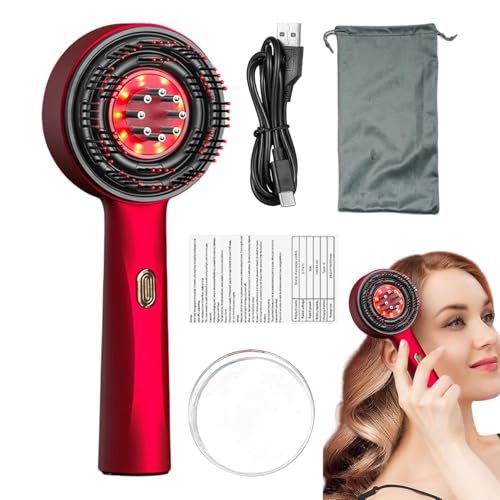 Lumetras Rotes Haarmassagegerät, 2-in-1 elektrischer Haaröl-Applikator und Kopfhaut-Massagebürste, elektrischer Kopfhaut-Massagekamm für Haarwachstum