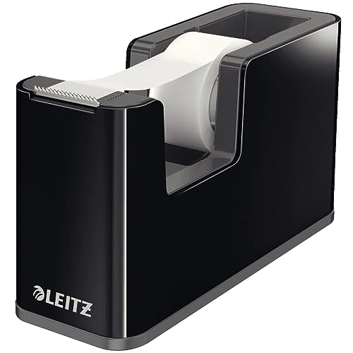 Leitz Klebeband-Tischabroller, Fester Stand, Klebebandabroller Inkl. Klebeband, Schwarz/Grau, Duo-Farbe, 53640095