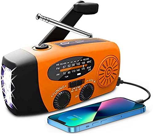 Solar Radio, Tragbar Kurbelradio Dynamo Radio mit AM/FM, Notfall Radio mit Kurbel, 2000mAh Wiederaufladbare Powerbank,LED Taschenlampe,USB-Handy-Lader für Camping Ourdoor