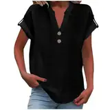 Stilvolle V-Ausschnitt Bluse Damen - Oversize Design Mit Knopfdetails Damen Sommer Schwarz M